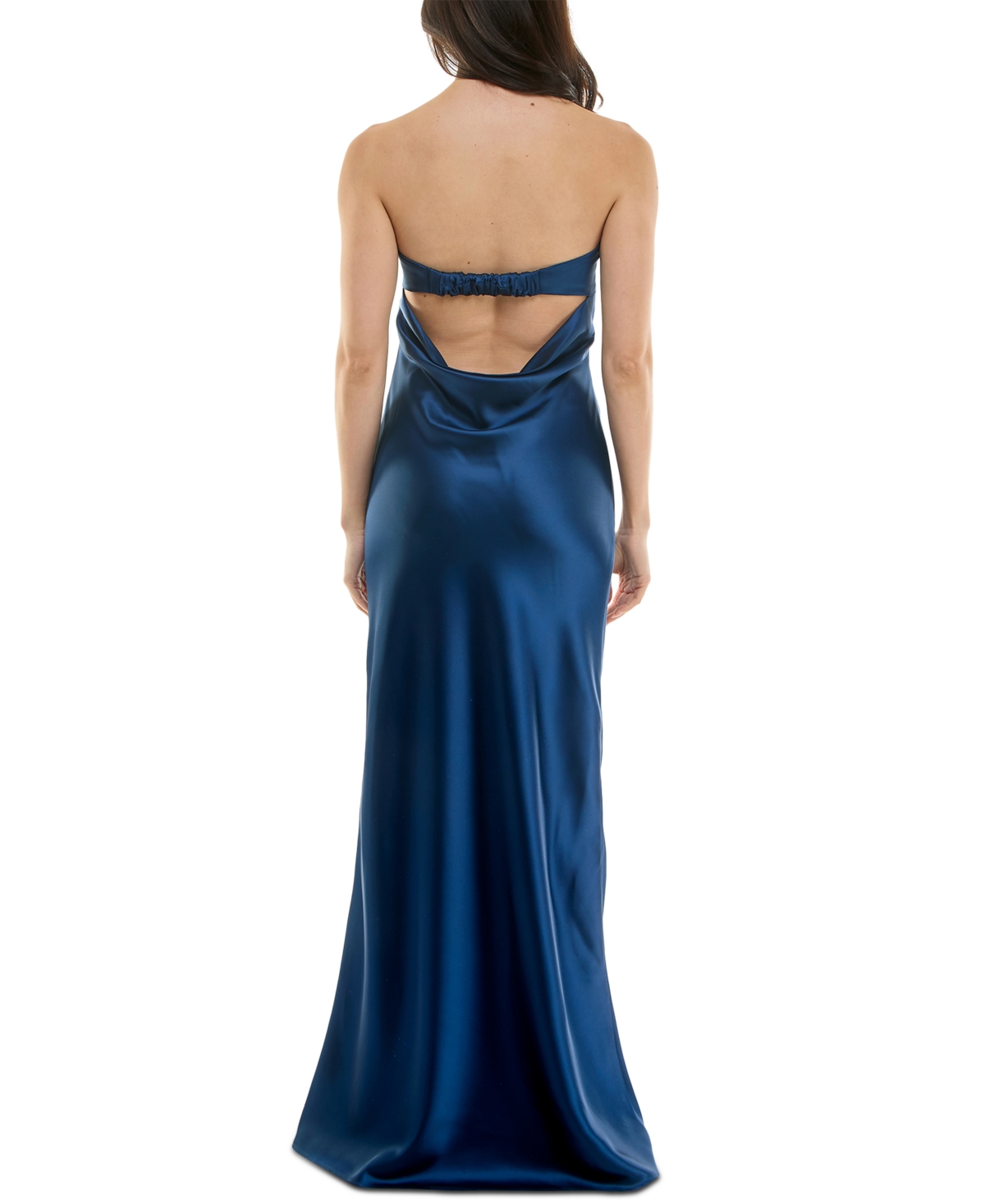 Emerald Sundae Juniors' Strapless Drape-back Satin Gown, Created For Macy's In Navy