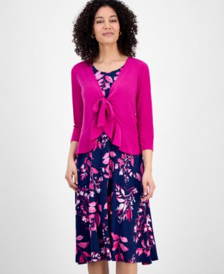 Petite 2.Piece Tie-Front Bolero Jacket & Floral-Print Sleeveless Fit & Flare Dress