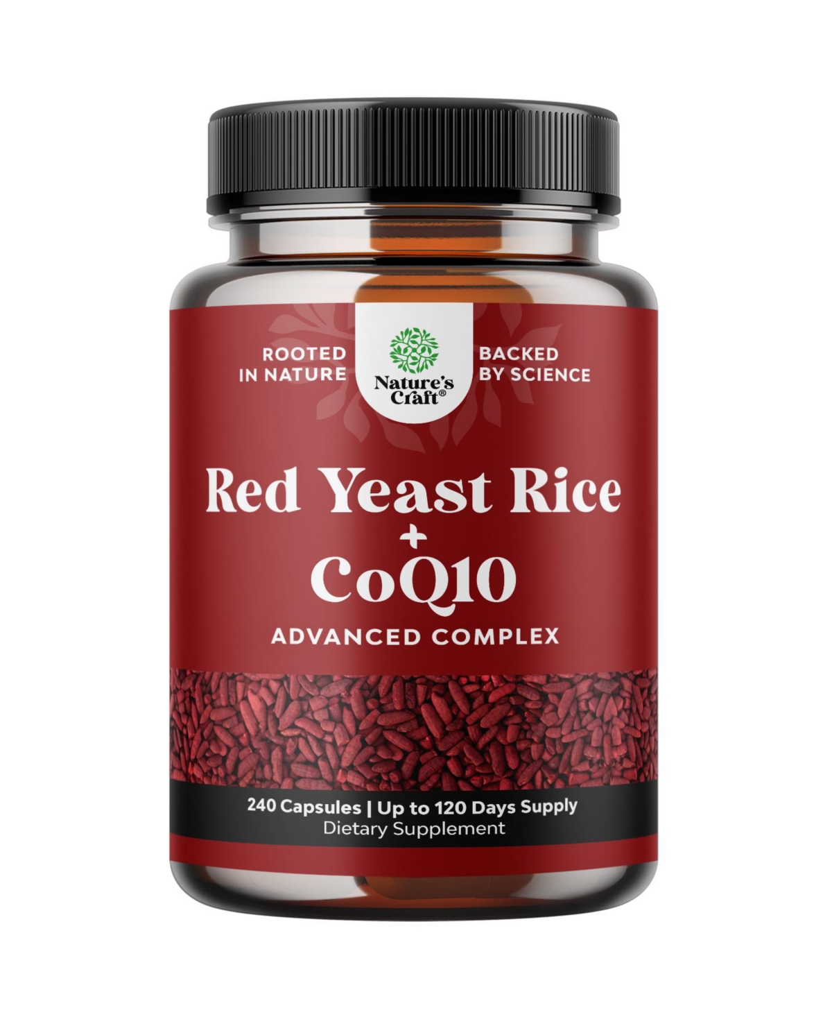 Red Yeast Rice + CoQ10 Advanced Complex Capsule, Support Skin, Heart, Lung & Brain Health, Nature's Craft, 240ct