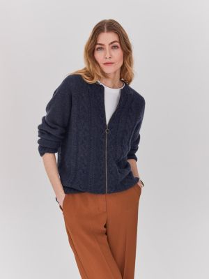 Women's British Wool Cable Zip Cardigan