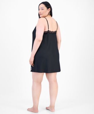Plus Size Lace-Trim Satin Chemise, Exclusively at Macy's