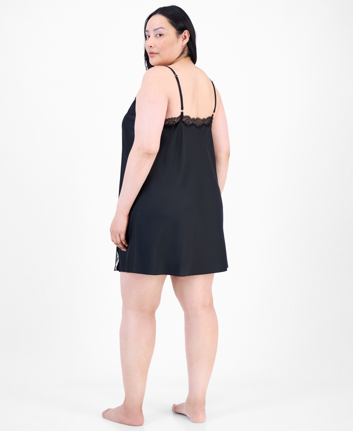 INC INTERNATIONAL CONCEPTS I.N.C. INTERNATIONAL CONCEPTS PLUS SIZE LACE-TRIM SATIN CHEMISE, EXCLUSIVELY AT MACY'S 