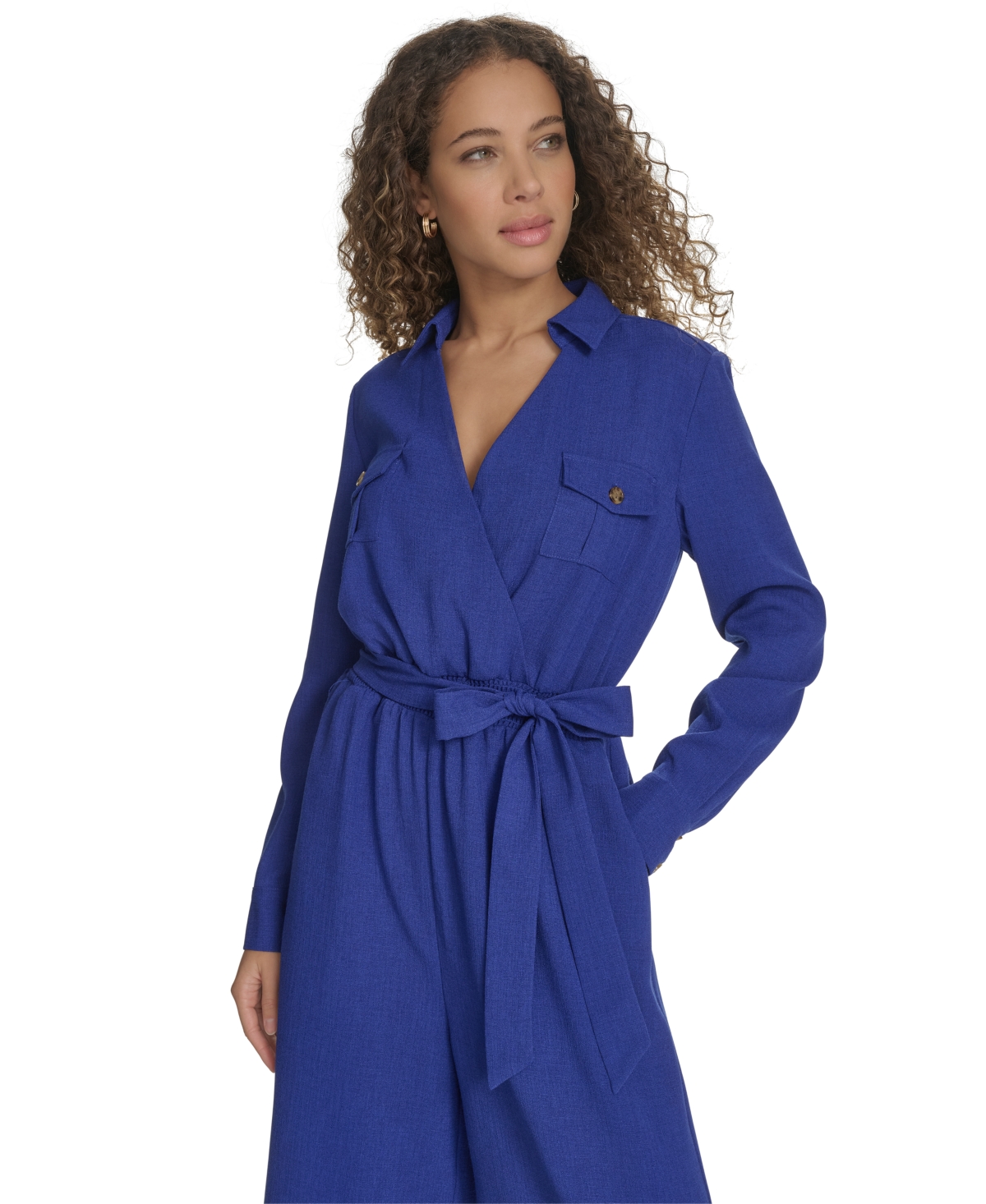 Calvin Klein Women's Long-sleeve Tie-waist Jumpsuit In Ultramarine