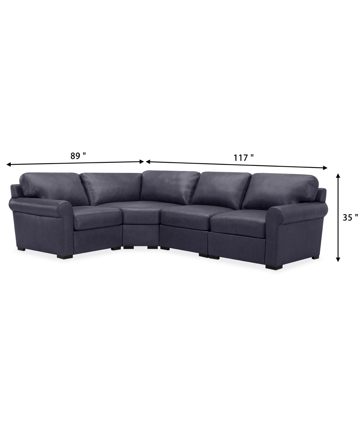 Macy's Radley Roll Arm 117" 4-pc. Leather Wedge Corner L Sectional, Exclusively At