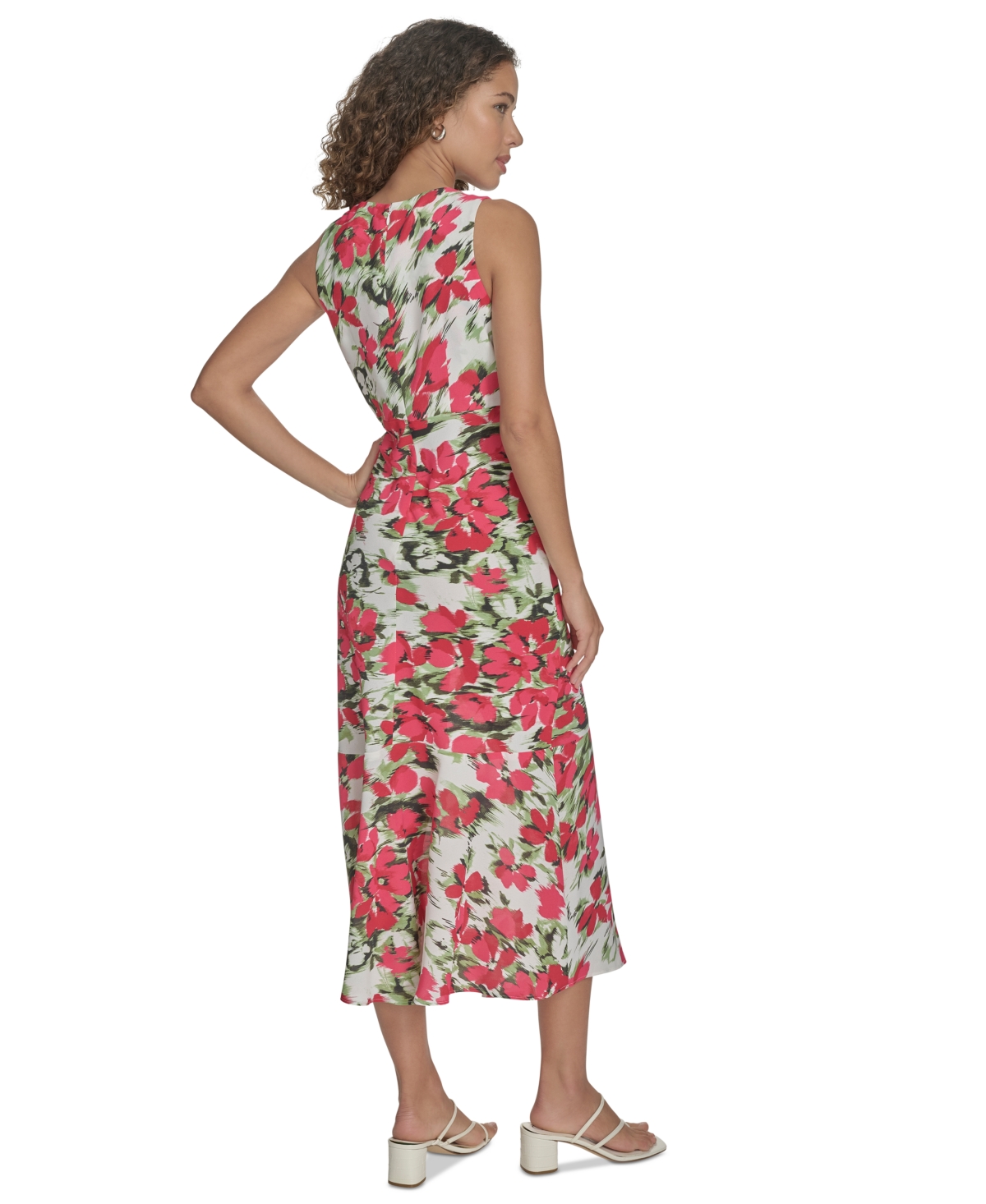 Calvin Klein Women's Floral V-neck Sleeveless Midi Dress In Watermelon Multi