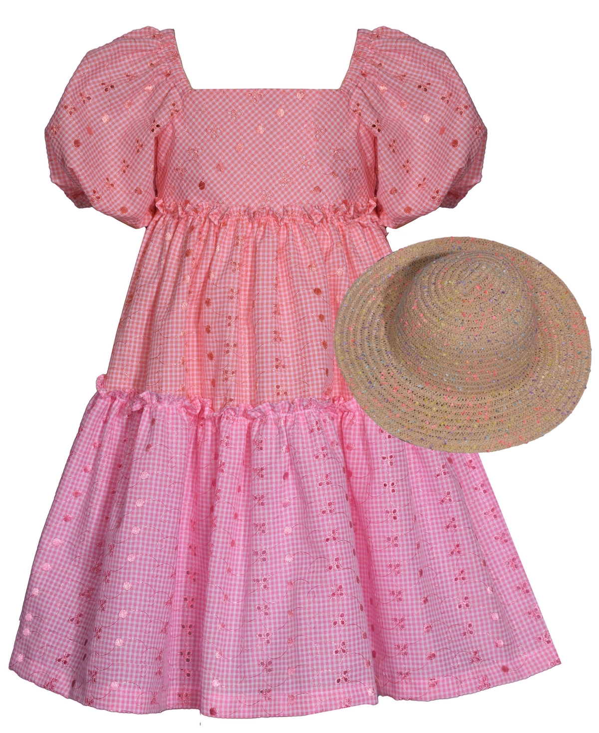 Shop Bonnie Jean Toddler Girls 2-piece Tiered Eyelet Dress And Matching Hat Set In Peach