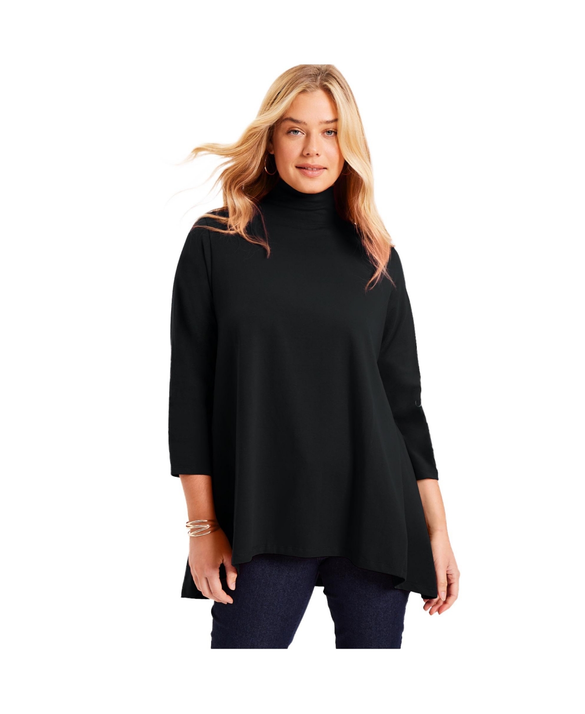 Plus Size June + Vie One+Only Mock-Neck Tunic - Black