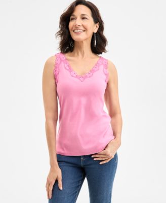 売れ筋商品|||スタイルアンドコー カットソー トップス レディース Women's Lace-Trim Cotton Tank Top, Exclusively at Macy's Abyss Blue Style & Co Women's Lace-Trim Cotton Tank Top, Exclusively at