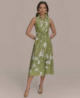 Donna Karan New York Women's Printed Linen-Blend Shirt Dress - Macy's
