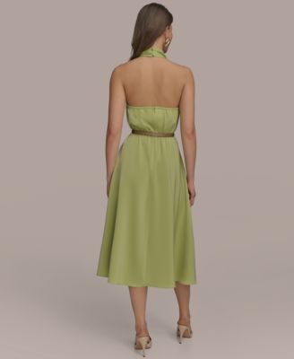 Donna Karan New York Women's Belted Halter A-Line Midi Dress