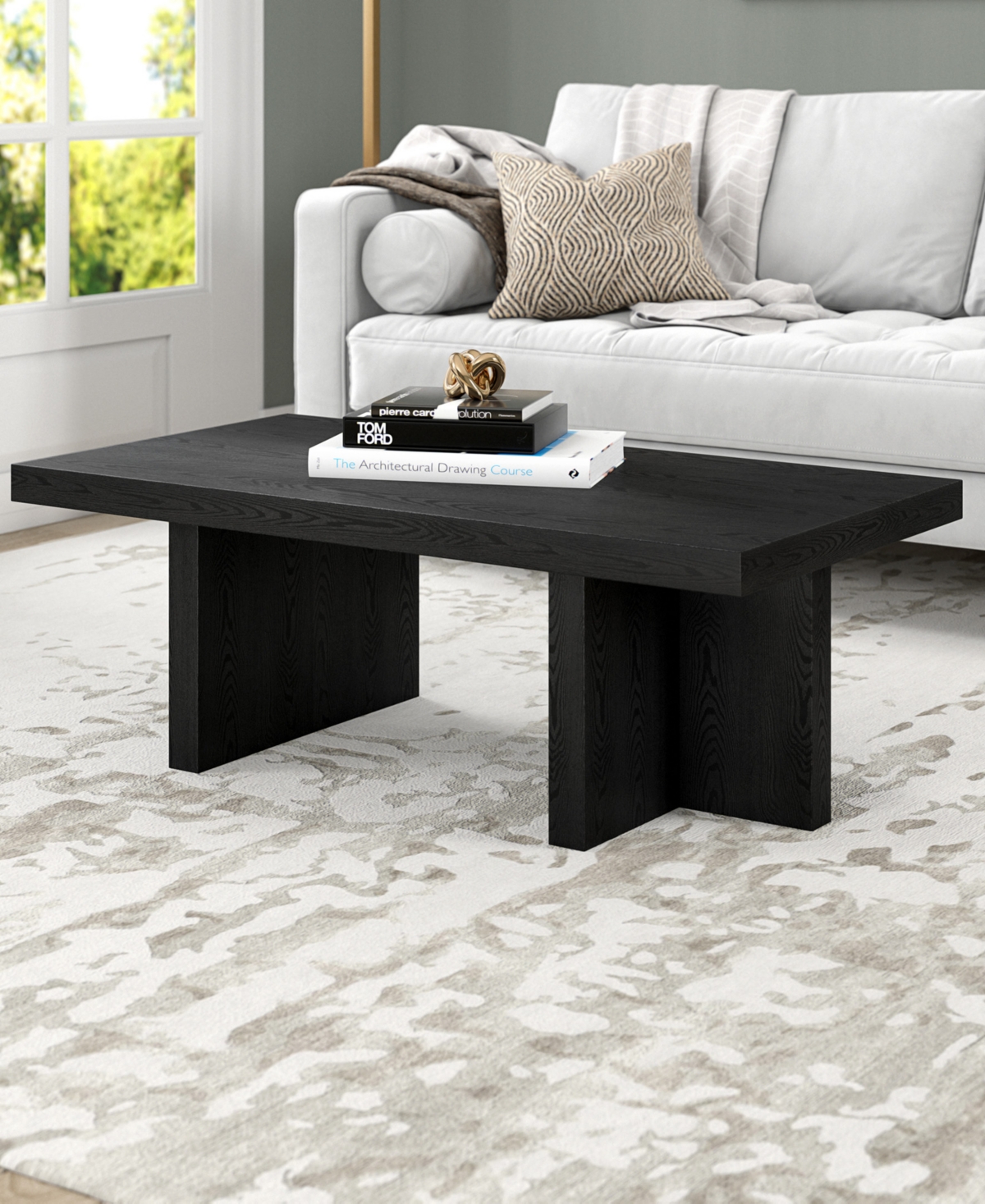 Hudson & Canal 44" Dimitra Wide Rectangular Coffee Table In Black Grain