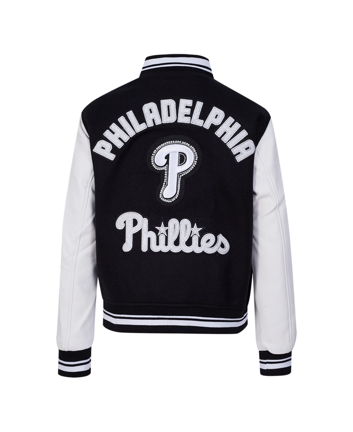 Women's Black Philadelphia Phillies Rib Wool Full-Zip Varsity Jacket