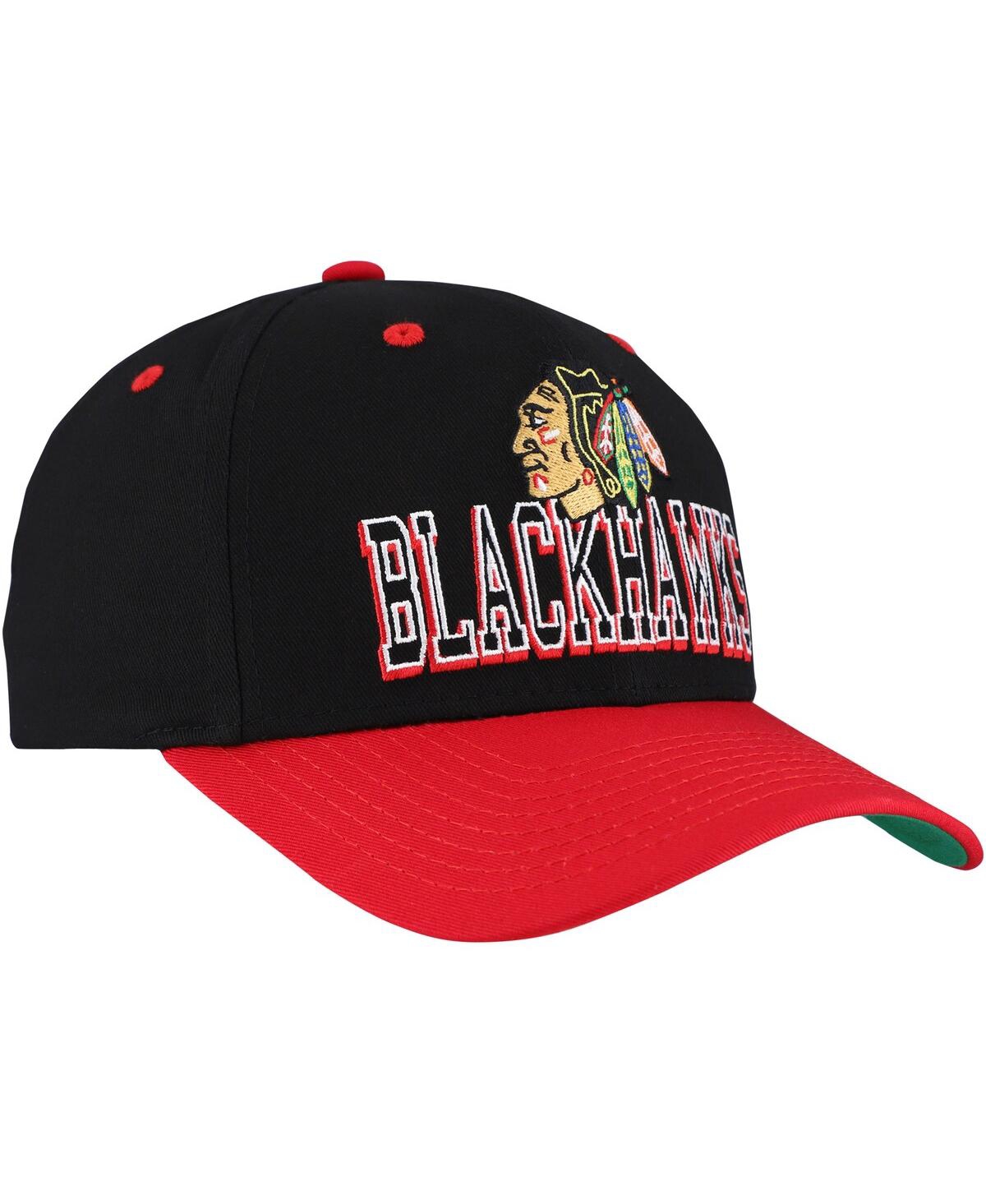 Mitchell & Ness Men's Black/red Chicago Blackhawks Backside Script Two-tone Pro Crown Adjustable Hat In Black,red