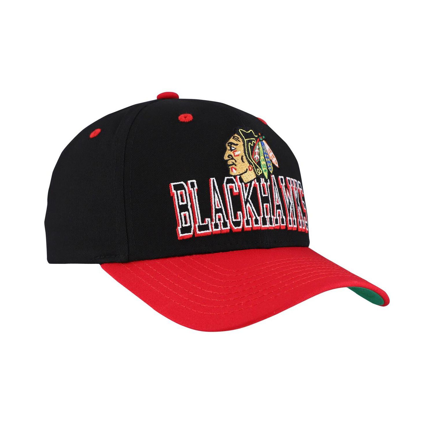 Men's Black/Red Chicago Blackhawks Backside Script Two-Tone Pro Crown Adjustable Hat