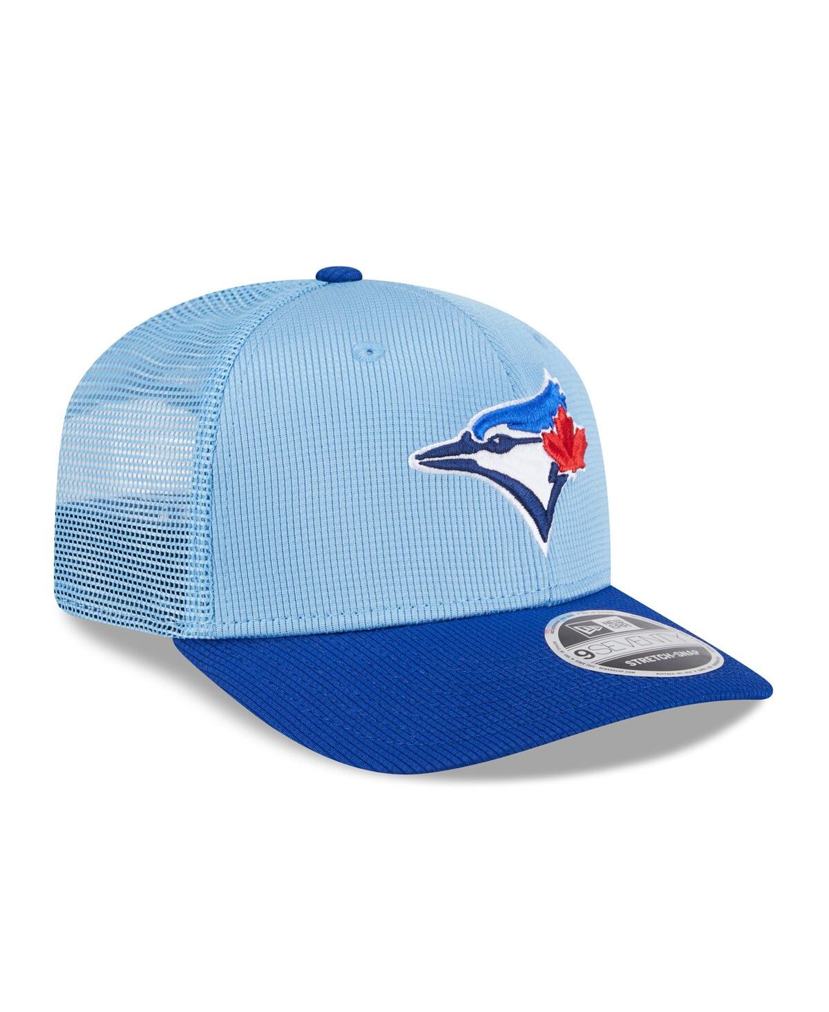 NEW ERA MEN'S POWDER BLUE/ROYAL TORONTO BLUE JAYS 2025 BATTING PRACTICE 9SEVENTY STRETCH-SNAP TRUCKER HAT 