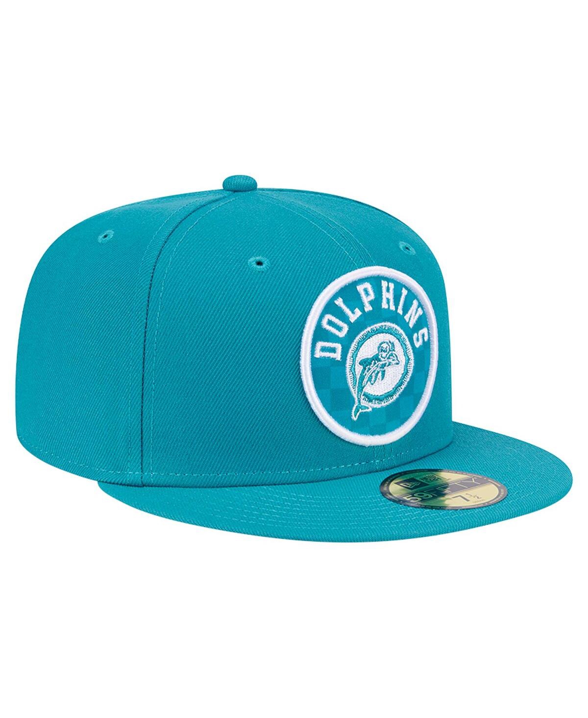 Shop New Era Men's Aqua Miami Dolphins Checkered 59fifty Fitted Hat