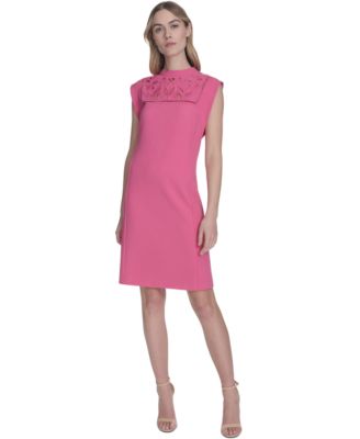 Vince Camuto - Petite Laser-Cut Cap-Sleeve Shift Dress
