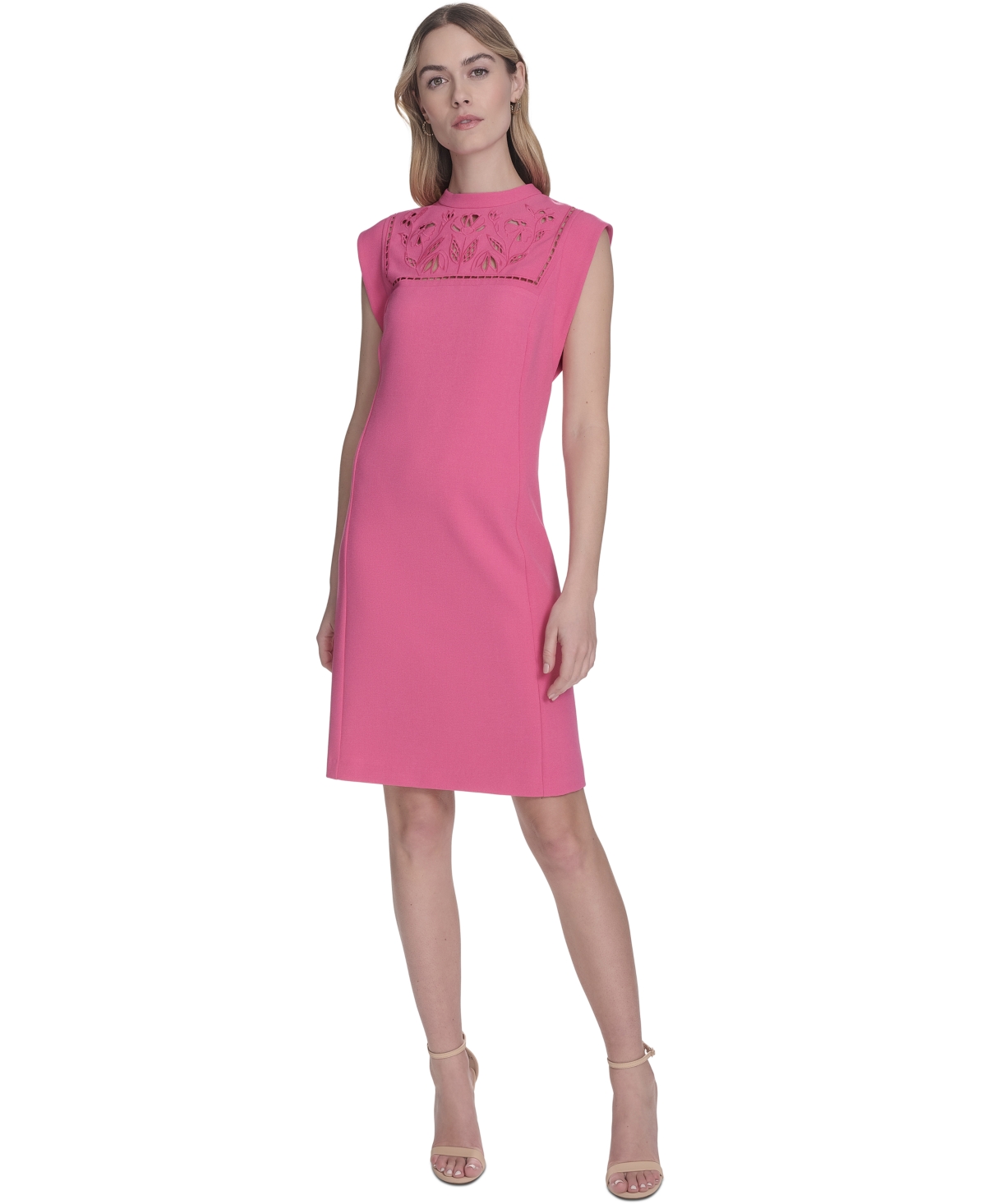 Petite Laser-Cut Cap-Sleeve Shift Dress - Hot Pink