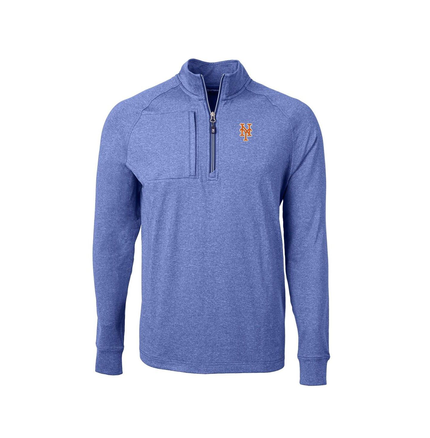 Мужская толстовка Cutter & Buck Heather Royal New York Mets Adapt Eco Knit Stretch Quarter-Zip Pullover — фото 3