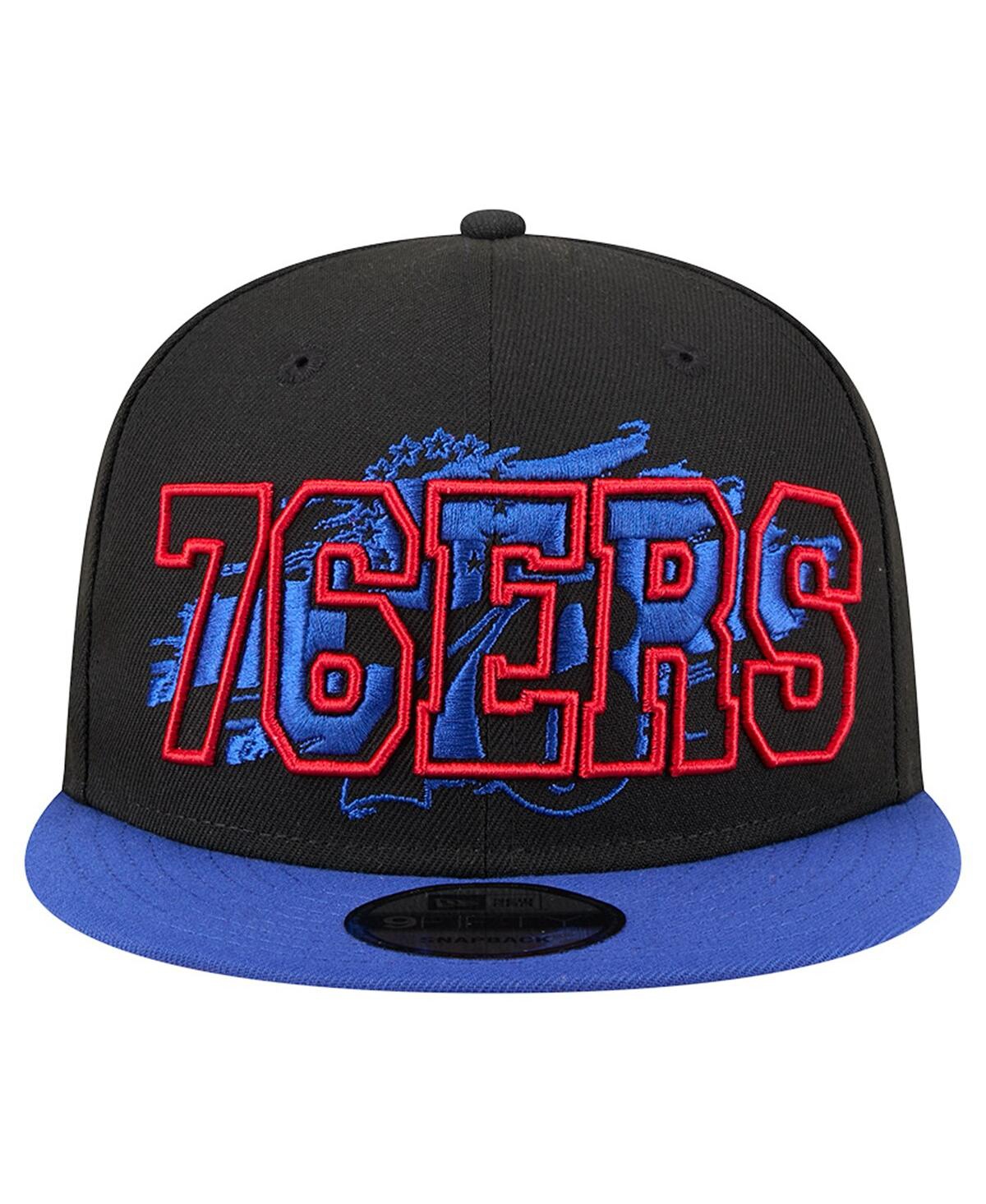 NEW ERA MEN'S BLACK/ROYAL PHILADELPHIA 76ERS SPORT NIGHT SPLATTER 2-TONE 9FIFTY SNAPBACK HAT 