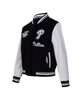 Women's Black Philadelphia Phillies Rib Wool Full-Zip Varsity Jacket