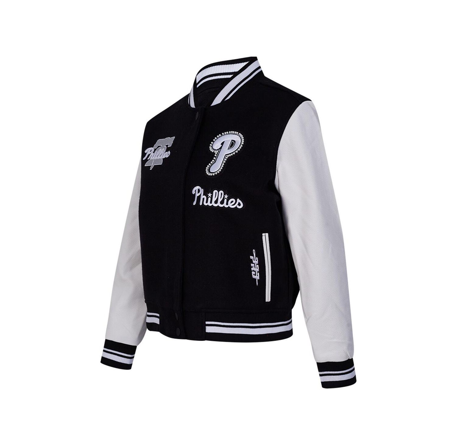 Women's Black Philadelphia Phillies Rib Wool Full-Zip Varsity Jacket