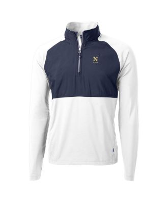 Cutter & Buck - Men's White/Navy Navy Midshipmen Adapt Eco Knit Hybrid Quarter-Zip Pullover Top