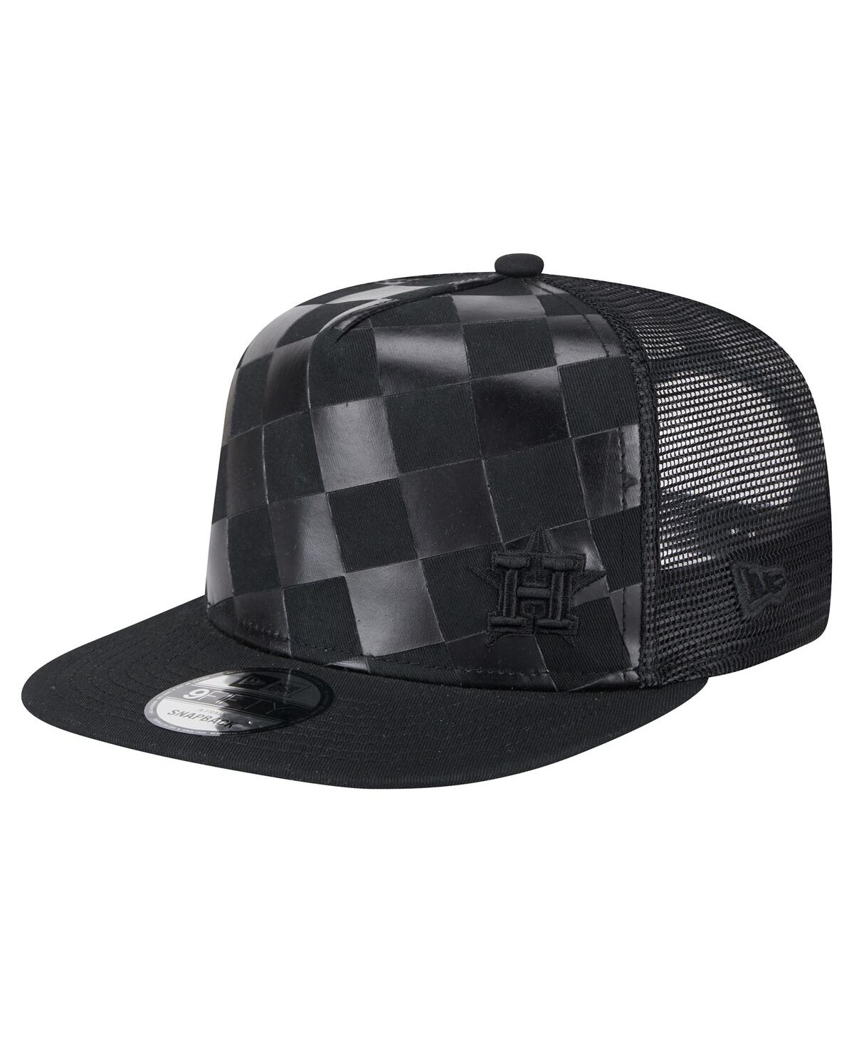 New Era Men's Black Houston Astros Score Check A-frame Trucker 9fifty Snapback Hat In Black