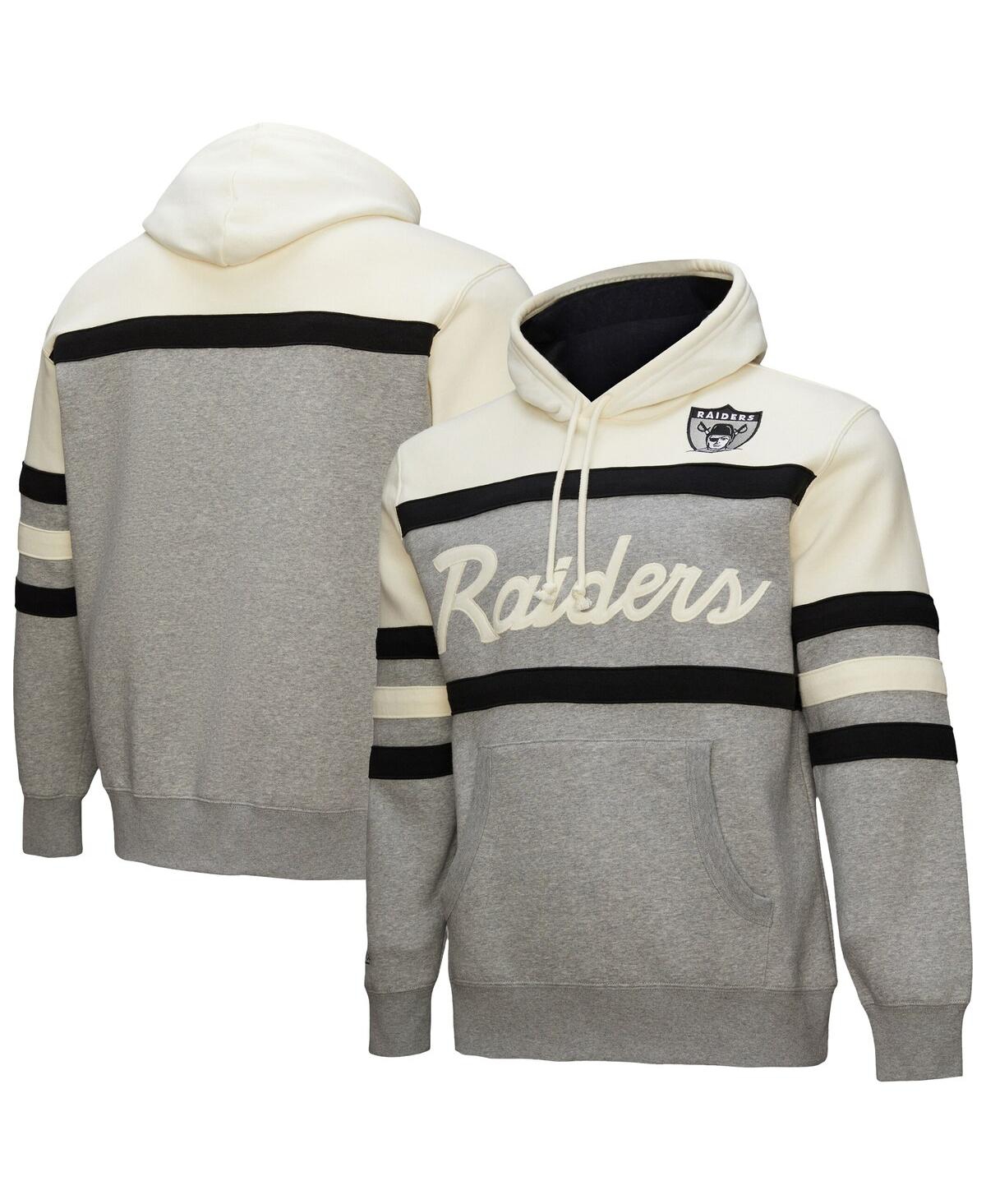 Mitchell & Ness Men's Heather Gray Oakland Raiders Head Coach Vintage Logo Pullover Hoodie In Heather Gray