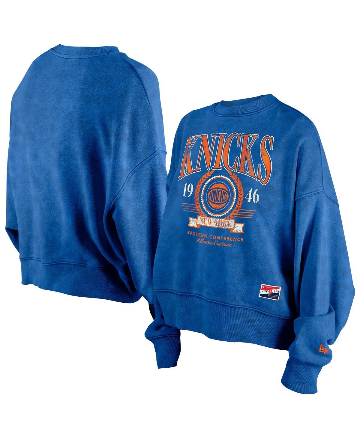 New Era Women's Blue Oklahoma City Thunder Hardwood Classics Enzyme Wash Oversized Boxy Pullover Sweatshirt In Blue