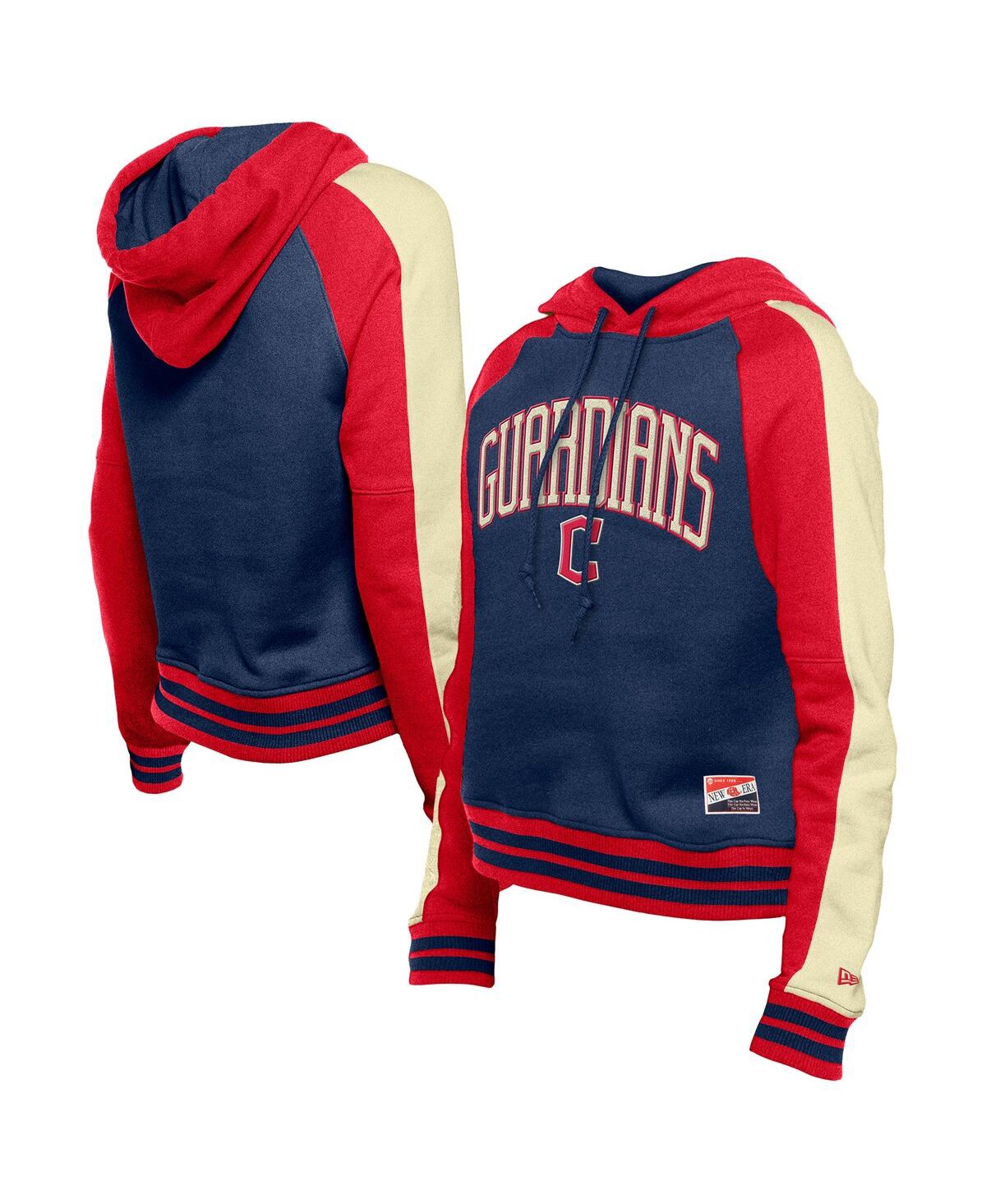 NEW ERA WOMEN'SÂ NAVY CLEVELAND GUARDIANS COOPERSTOWN COLLECTION CROPPED RAGLAN PULLOVER HOODIE 