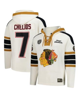 '47 Brand - Men's&nbsp; Chris Chelios Cream Chicago Blackhawks Blue Line Heritage Name Number Lace-Up Pullover Hoodie