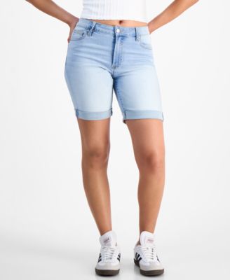 Juniors' Cuffed Hem Bermuda Denim Shorts