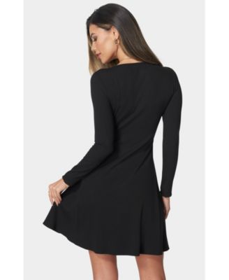 Women's Rib Long Sleeve Godet Dress