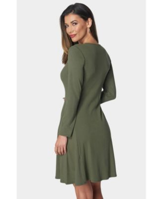 Women's Rib Long Sleeve Godet Dress
