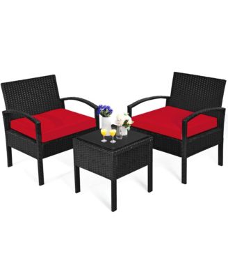 3 Piece Outdoor Patio Rattan Conversation Furniture Set Yard w/ Cushions & Coffee Table