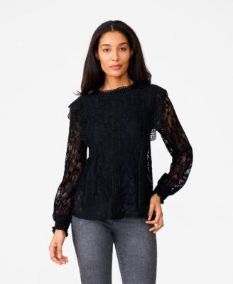 Women's Ruffle & Crochet Trim Lace Top