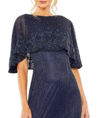 Women's High Neck Column Gown With Embellished Cape