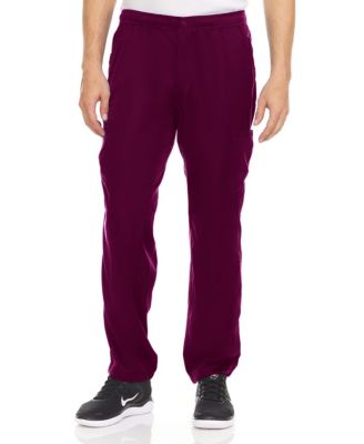 Men's 7 Pocket Stretch Scrub Semi Jogger Pants with Inside Drawstring and Mesh Gusset, Wine, Medium