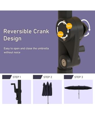 15 ft Patio Umbrellas with Solar Lights 12 LED Strip Lights Umbrella Rib, Double-Sided Market Umbrella with Base Included, Grey