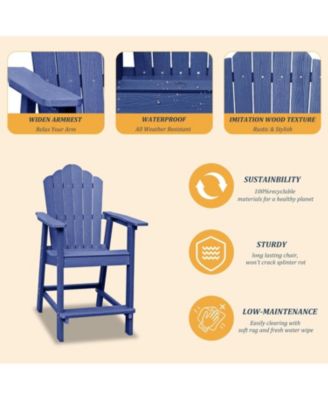 Tall Adirondack Chair with Bar Table Patio Chairs Outdoor Adirondack Barstool Outdoor Furniture Set Balcony Chairs for Lawn Backyard Garden, Blue