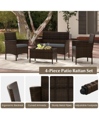 8 PCS Rattan Outdoor Patio Conversation Set Wicker Furniture Set w/ Chair Loveseat