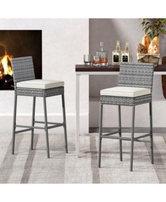 Patio Wicker Barstools with Soft Seat Cushion and Cozy Footrest-Set of 4