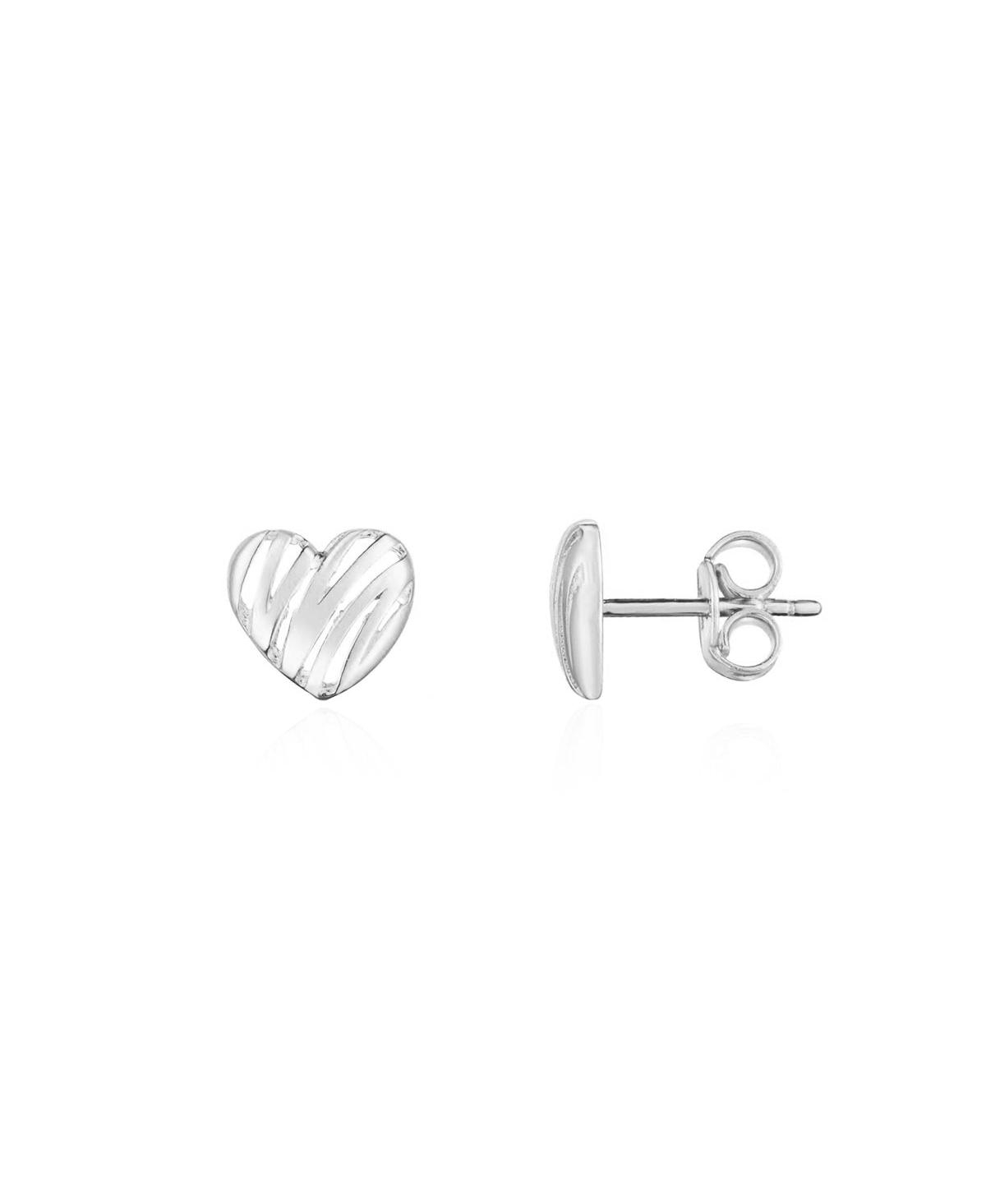 Scribble Heart Stud Earrings 14K White Gold - White Gold