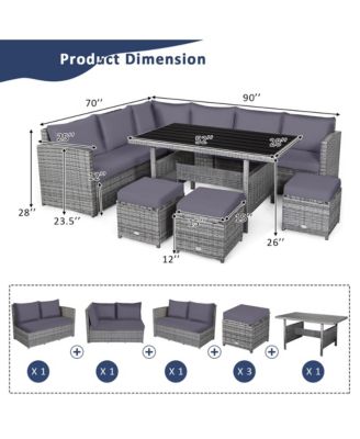 7 Piece Outdoor Rattan Sectional Sofa Set Patio Conversation Set w/ Cushions