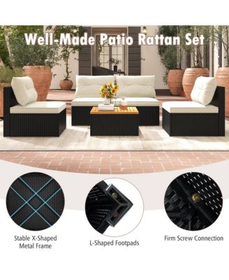 5 PCS Rattan Sofa Set Outdoor Wicker Furniture Set w/ Back Cushions & Square Coffee Table