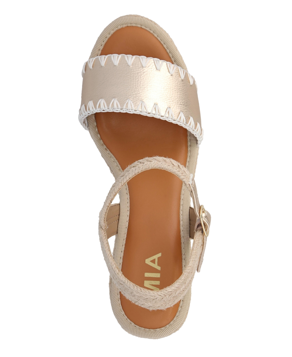 Mia Becky Ankle Strap Espadrille Platform Wedge Sandal In Natural,gold