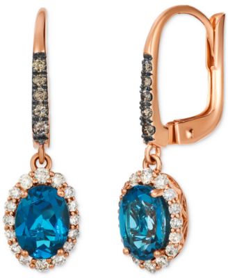 Le Vian - London Blue Topaz (1-1/2 ct. t.w.) & Diamond (4/8 ct. t.w.) Halo Drop Earrings in 14k Rose Gold