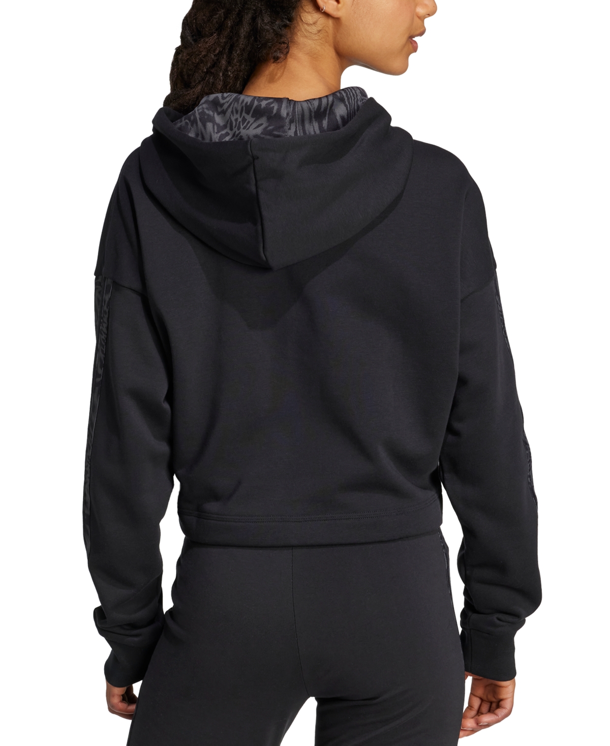 Adidas Originals Women's Printed 3-stripe French Terry Pullover Hoodie In Black