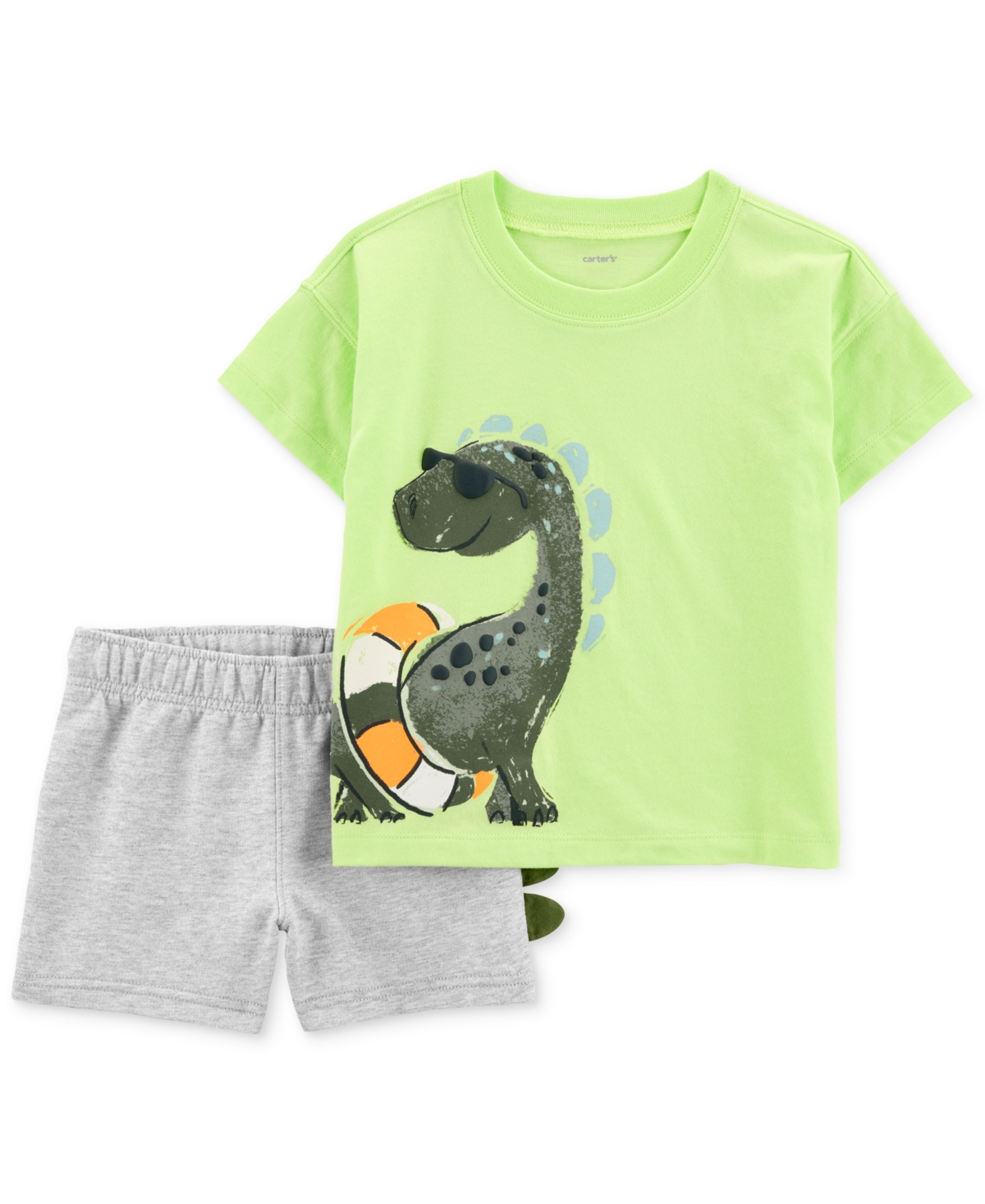 Carter's Toddler Boys Dinosaur Graphic T-shirt & Shorts, 2 Piece Set In Green,gray